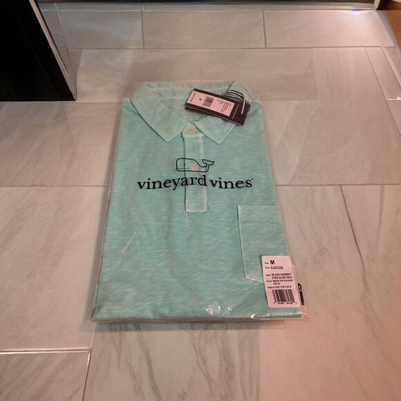VINEYARD VINES Men's ISLAND Dyed Slub COTTON Pocket Polo CAICOS LARGE Aqua Blue - Picture 5 of 15